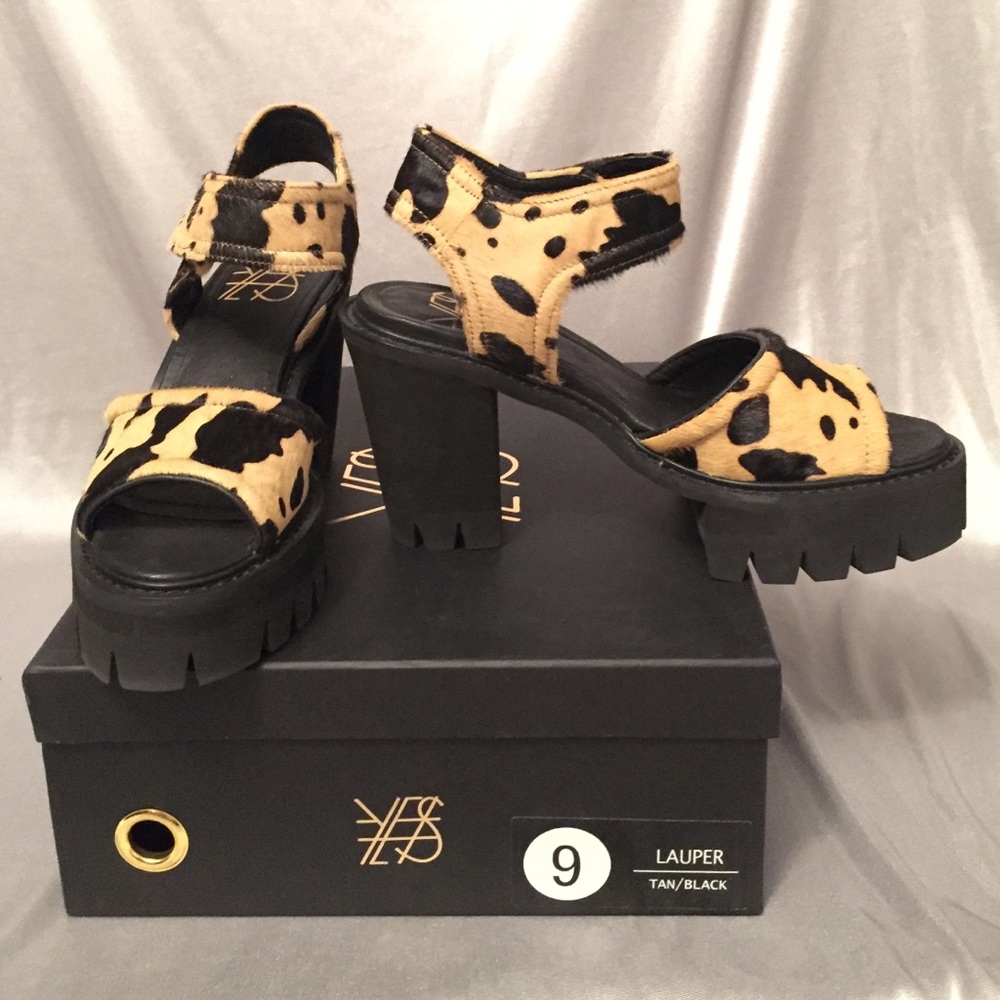 Calf hair chunky heeled sandals